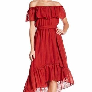 Burnt orange off the shoulder sundress